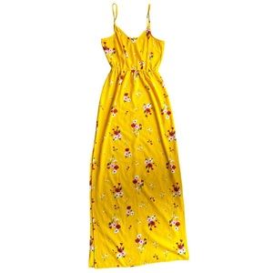 Yellow Floral Spaghetti Strap V Neck Maxi Dress size 0